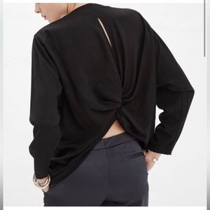 Shaina Mote Black Twist Back Blouse | Size 2 | 100% Rayon Minimalist Modern Top